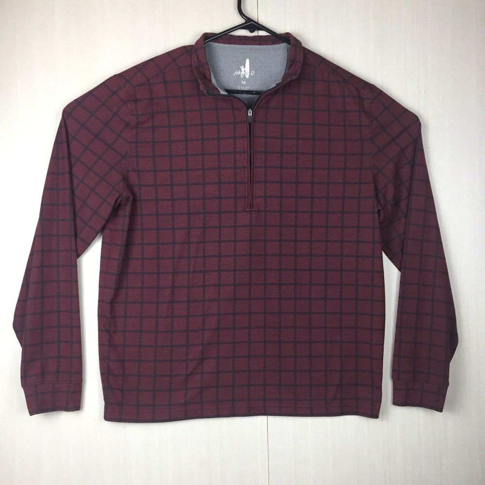 JOHNNY-O Men Red Long Sleeve Quarter 1/4 Zip Pullover Sweater Collared Medium M